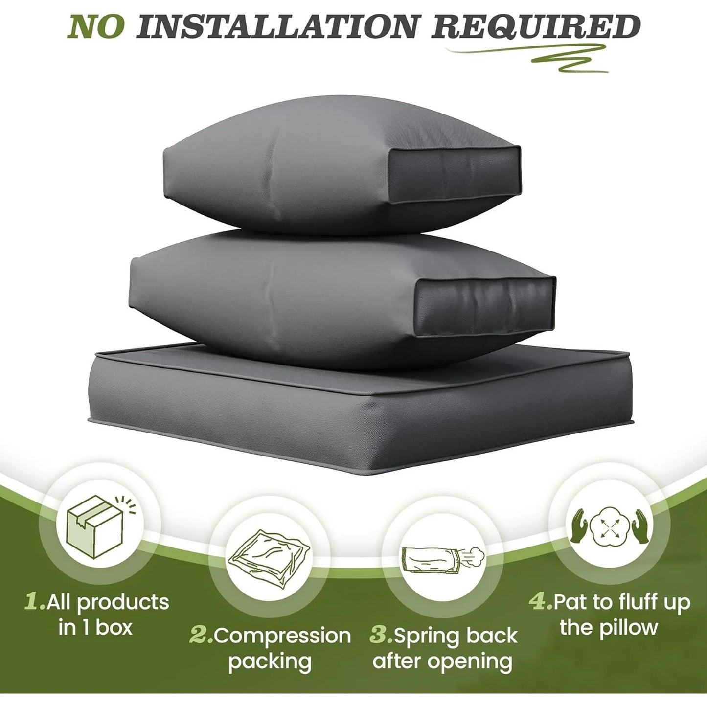 Poteban Outdoor Cushions for Patio Furniture Replacement, Waterproof Patio Furniture Cushions, Deep Seat Patio Cushions, Patio Seat Cushions for Outdoor Sectional (Grey)