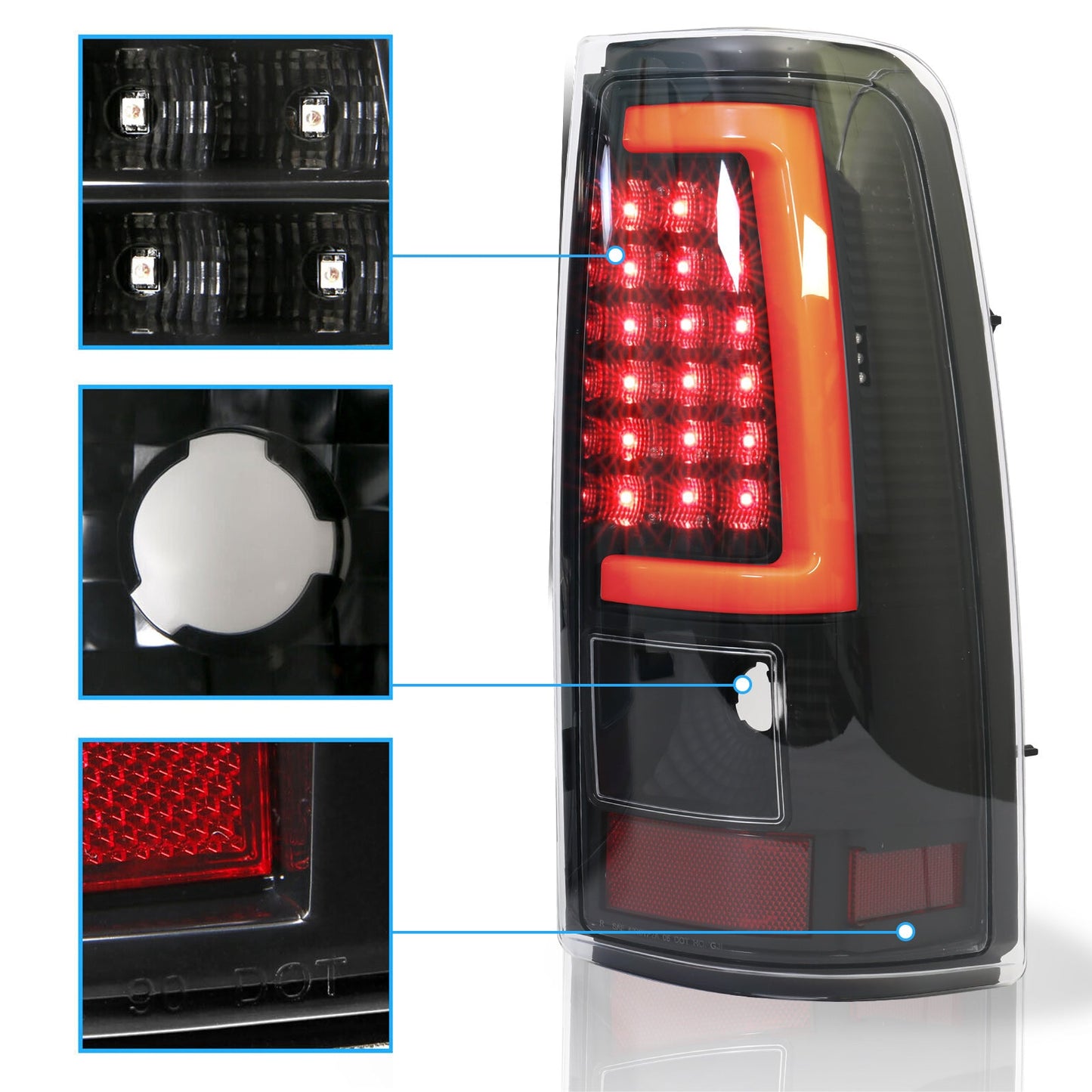 LED Tail Light Assembly Compatible with 2003-2006 Chevy Silverado 1500/2500/3500 and 1999-2002 GMC Sierra 1500/2500/3500 Black Housing and Smoke Lens (Fit Fleetside Models Only)
