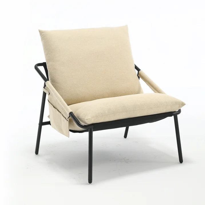 Sling Accent Chair, Modern Comfy Metal Framed Armchair with Side Pockets, Mid-Century Lounge Chair for Living Room Bedroom Reception Room - Beige