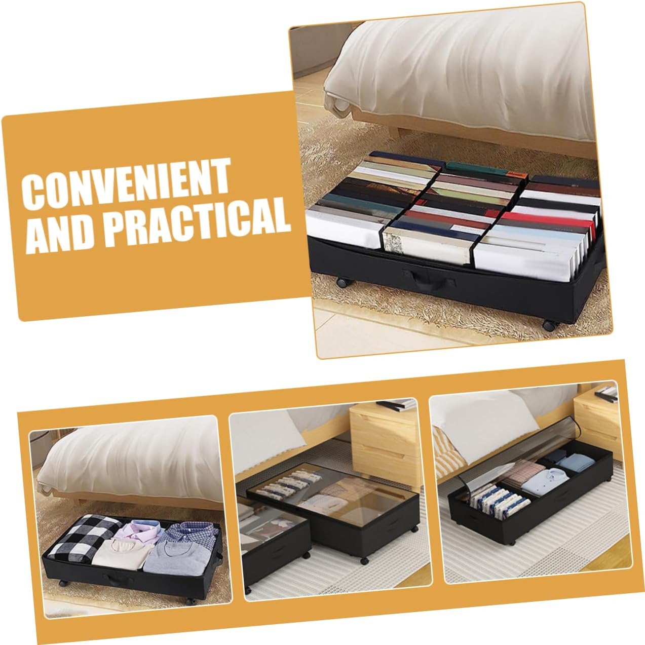 Large Capacity Under Bed Storage with Wheels, Under Bed Storage Containers-Under Bed Storage, Under Bed Storage Organizer for Clothes, Blankets, Shoes, Books, Toys
