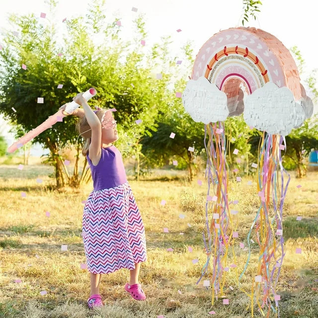 JUGAAD LIFE Rainbow Pinata Party Supplies Pinata Bundle with Blindfold, Bat and Colorful Confetti for Girls Boys Kids Birthday Party Toys Game Decorations