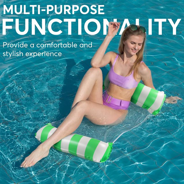 2 Pack Inflatable Pool Floats Adult Size Water Hammock with Pool Ball, Pool Rafts Lounge Chairs Floating 4-in-1 Multi-Purpose Pool Floaties Toys Floats for Swimming Pool for Adults Vacation Fun Rest