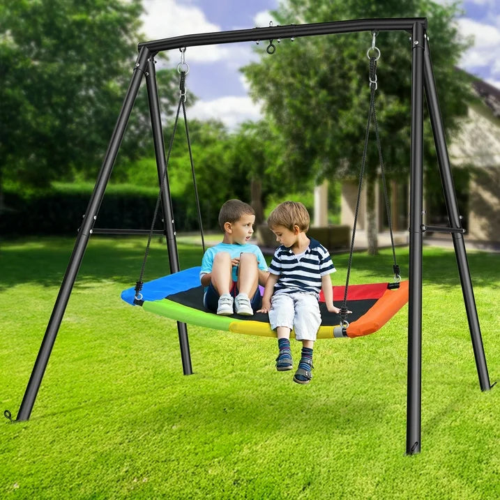 KloKick Metal Swing Set 60 Large Platform Swing, 440lbs Heavy Duty Set for Kids Backyard Play(Rainbow)