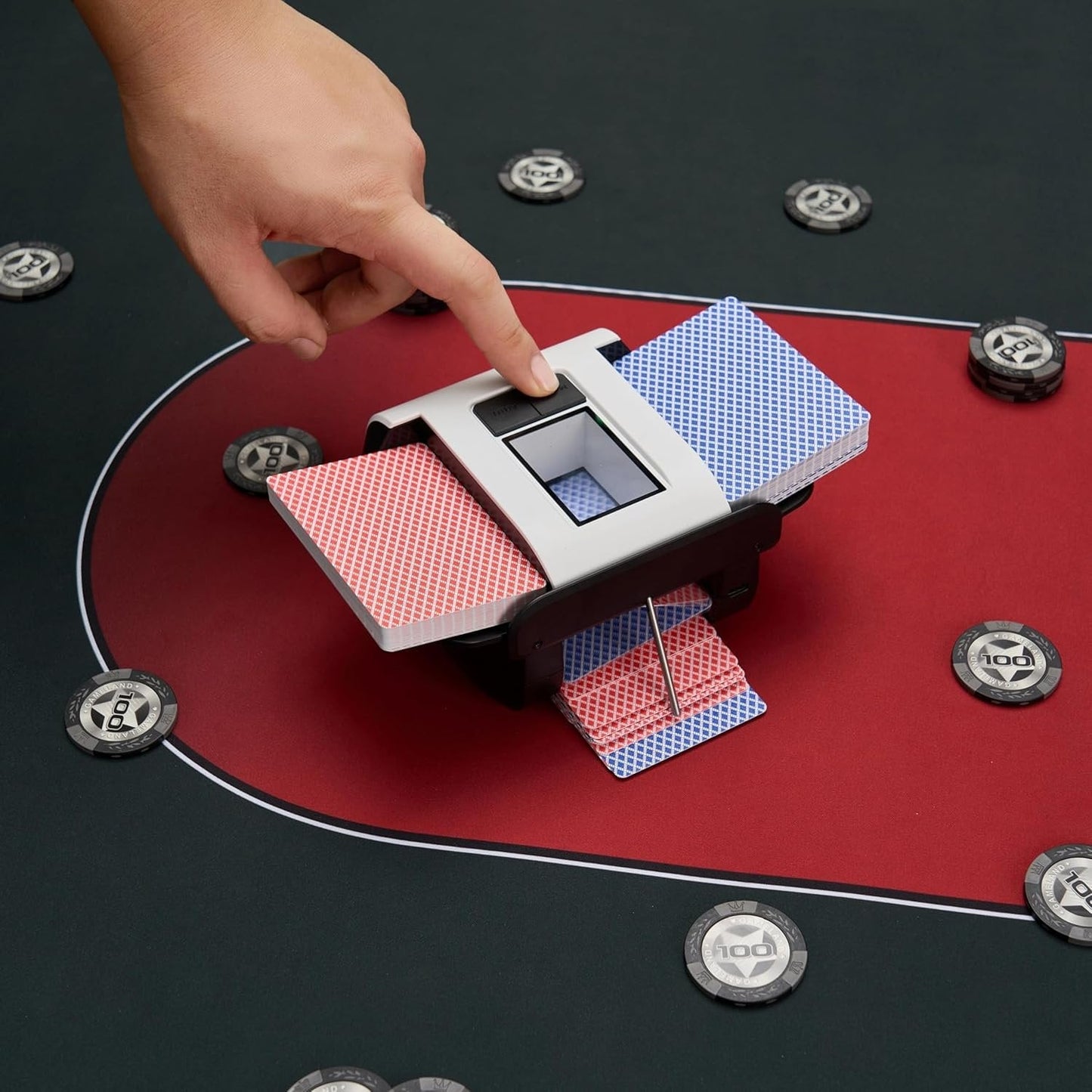 1-2 Deck Automatic Card Shuffler, Rechargeable 2000mAh Electric Card Shuffler 2 Deck for UNO, Poker, Phase 10, Skip-Bo, Texas Hold'em, Blackjack, Cards Game