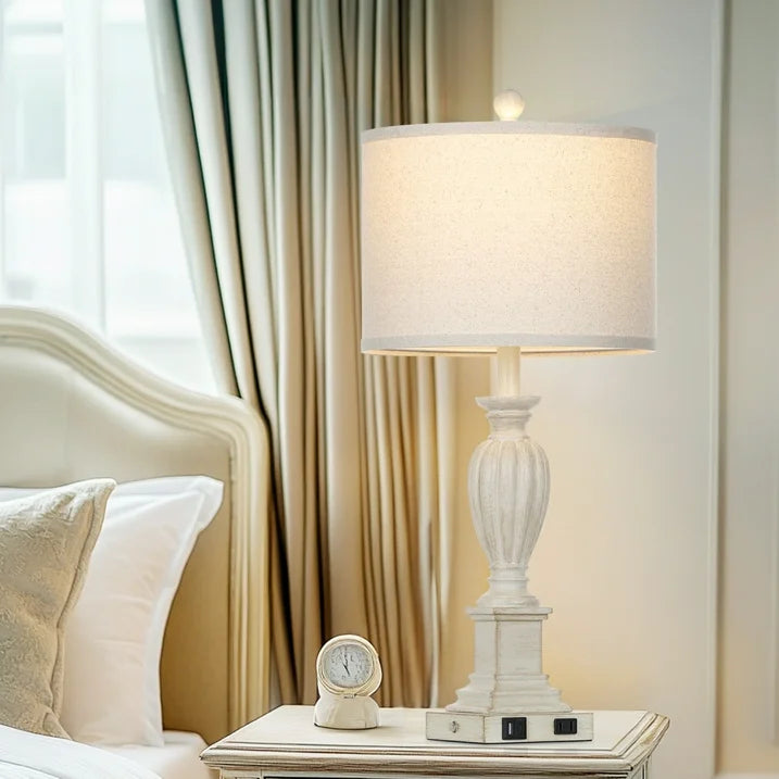 Cinkeda 3 Way Dimmable Table Lamp Set of 2 with USB A C Ports AC Outlet for Bedroom Living Room 27 Touch Control Farmhouse Resin Bedside Nightstand Lamps