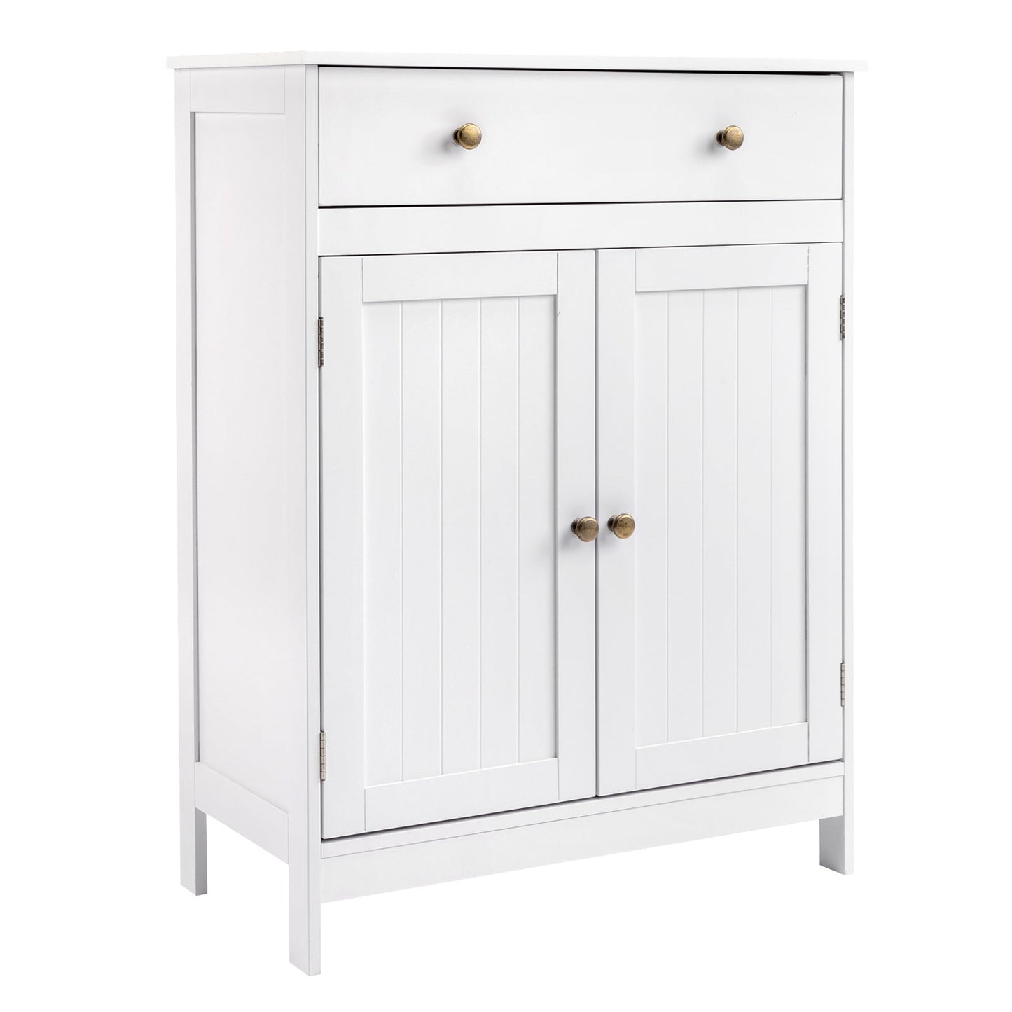 Zimtown White Wooden 2-Door Bathroom Cabinet Storage Organizer with 2 Shelves& 1 Drawer Free Standing