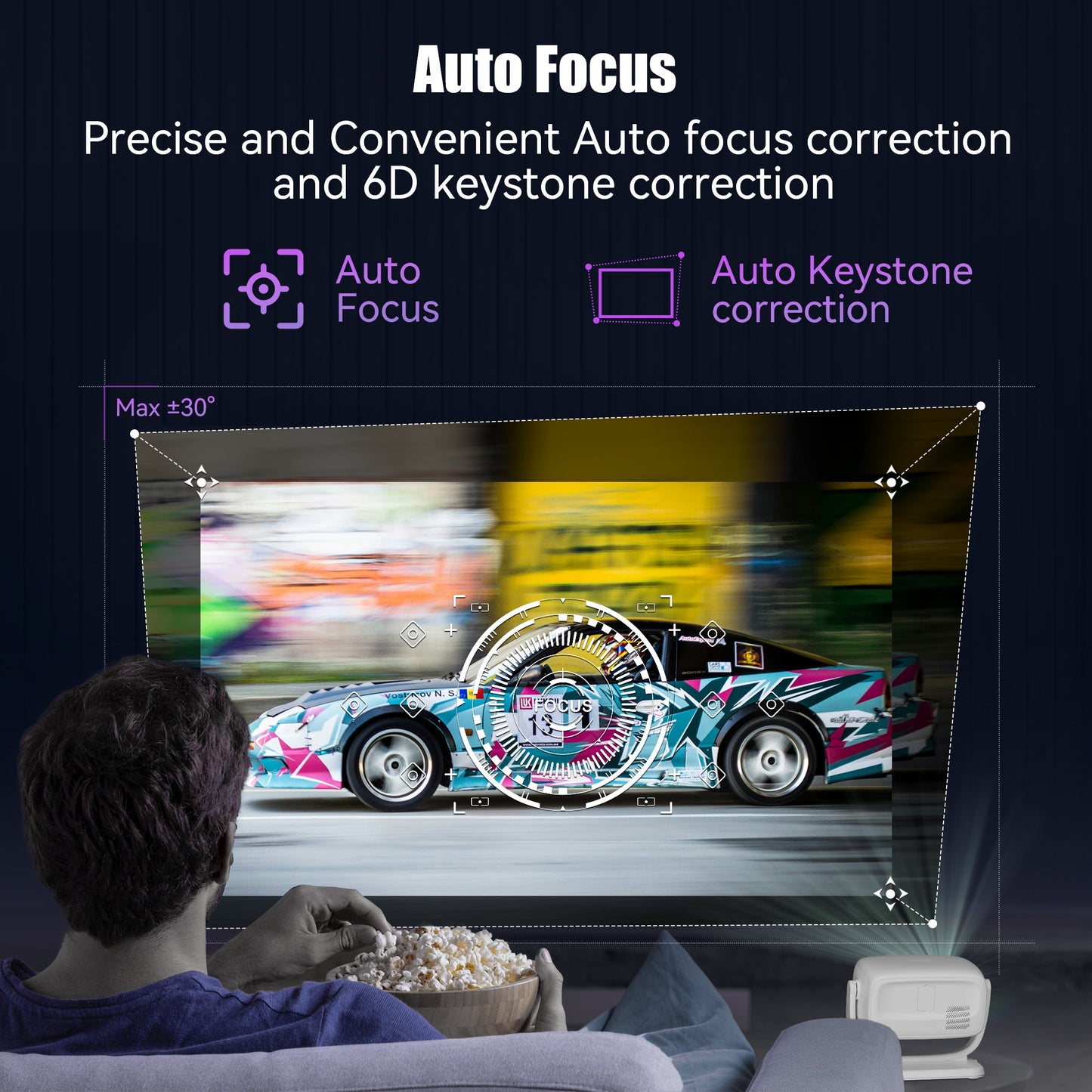 Fulencu Projector 4K Support Native 1080P, Auto Focus and Keystone Correction Smart Projector, Outdoor Portable Movie Projector Compatible with iOS/Android/PC/TV Stick/HDMI/USB