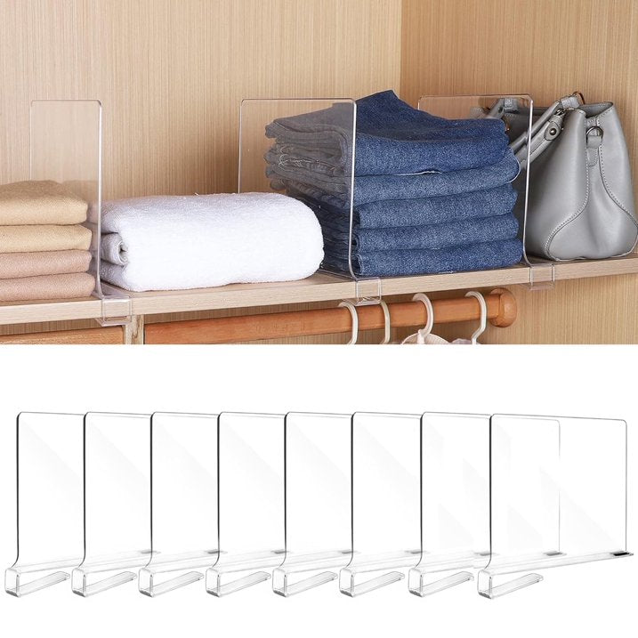 Acrylic Shelf Dividers for Closet Organization 8PCS Closet Shelf Divider for Shelves Shelf Organizer for Closet Clear