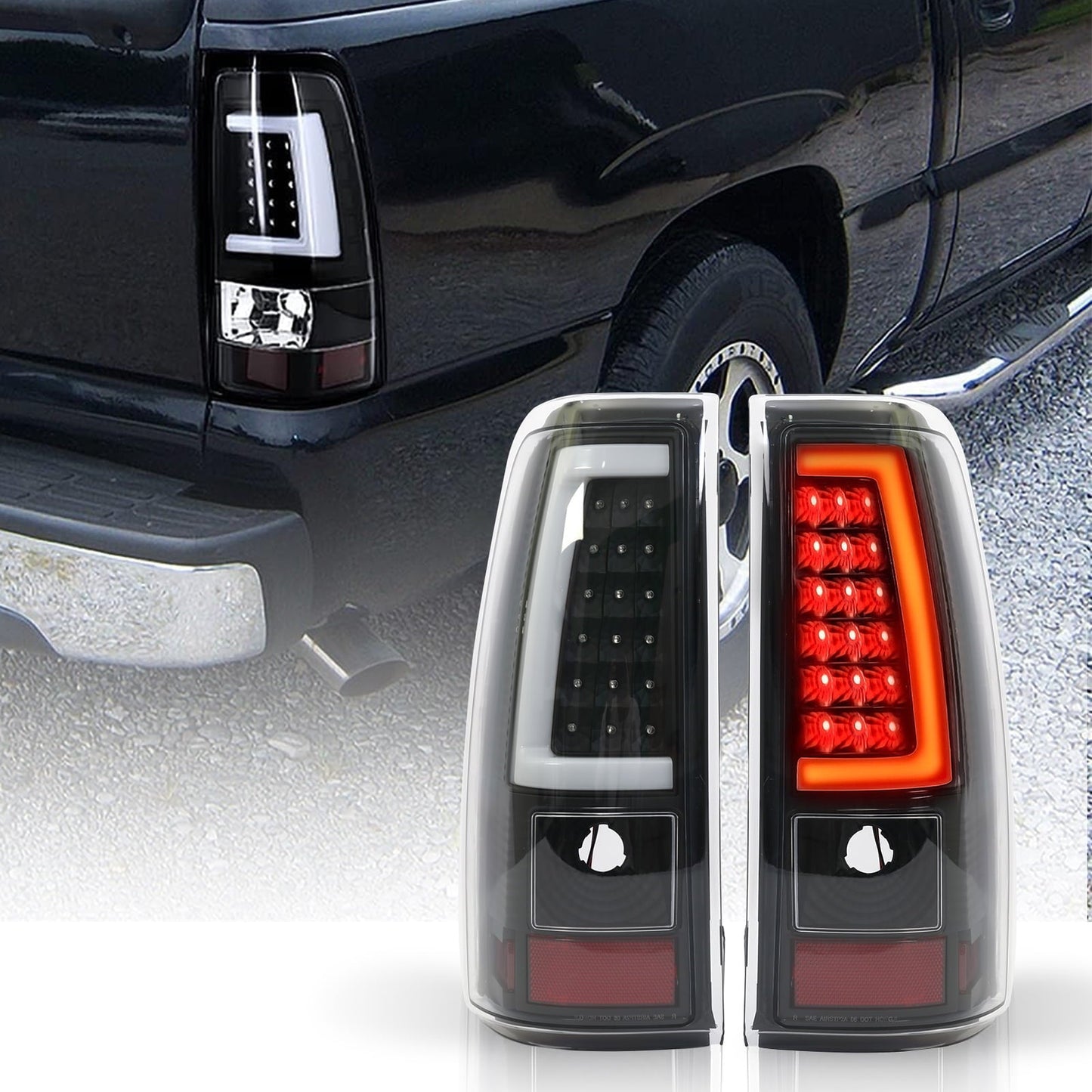LED Tail Light Assembly Compatible with 2003-2006 Chevy Silverado 1500/2500/3500 and 1999-2002 GMC Sierra 1500/2500/3500 Black Housing and Smoke Lens (Fit Fleetside Models Only)