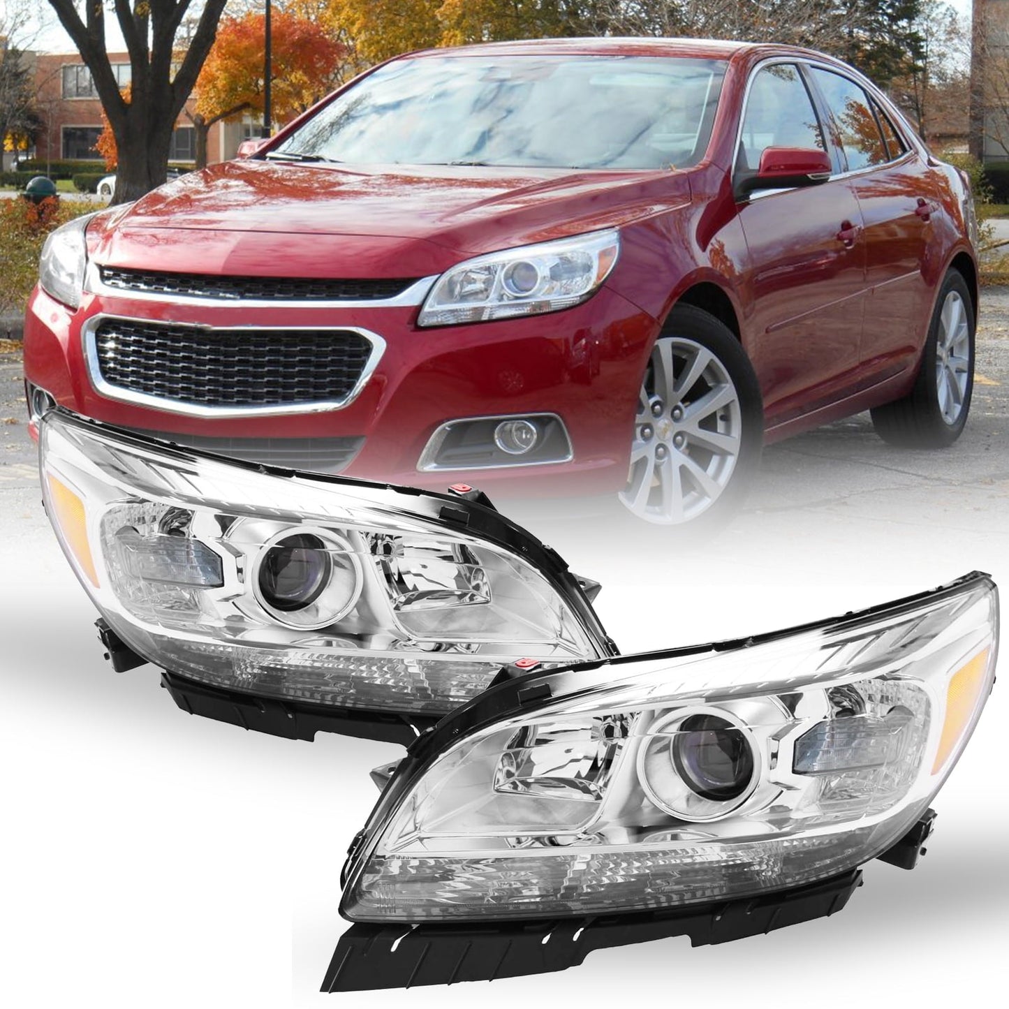 For 2013 2014 2015 Chevy Malibu Halogen Projector Headlights Headlamps LH+RH