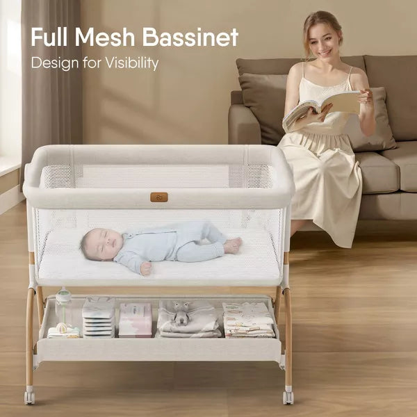 BabyBond Baby Bassinet 3 in 1 Bedside Sleeper with Soft Mattress and Sheet, 6 Height Adjustable baby sleeper,Bedside Crib for Infants