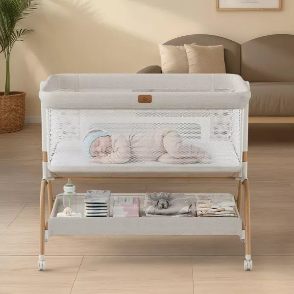 BabyBond Baby Bassinet 3 in 1 Bedside Sleeper with Soft Mattress and Sheet, 6 Height Adjustable baby sleeper,Bedside Crib for Infants