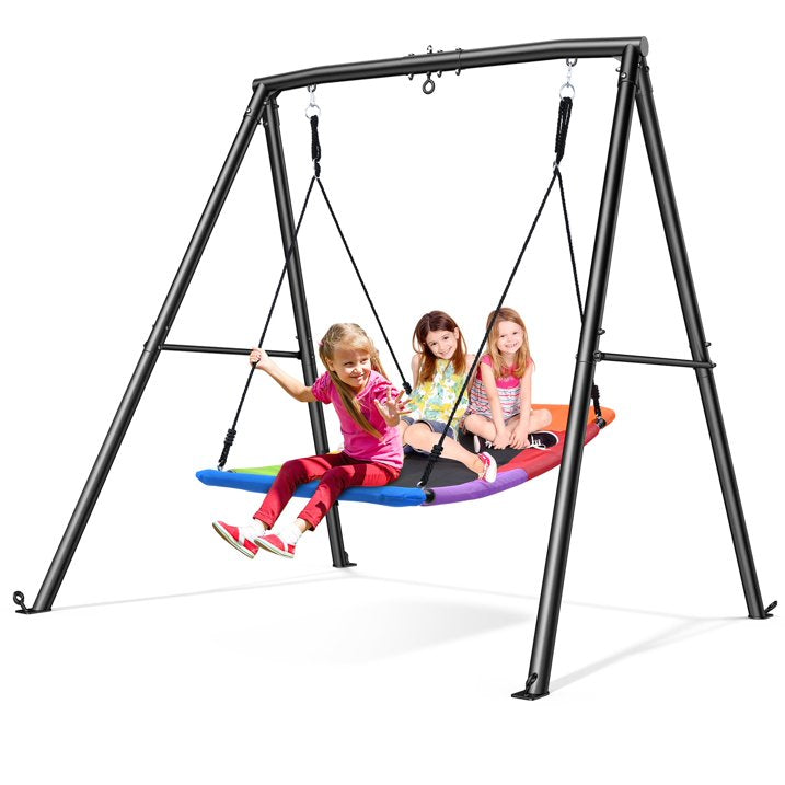 KloKick Metal Swing Set 60 Large Platform Swing, 440lbs Heavy Duty Set for Kids Backyard Play(Rainbow)