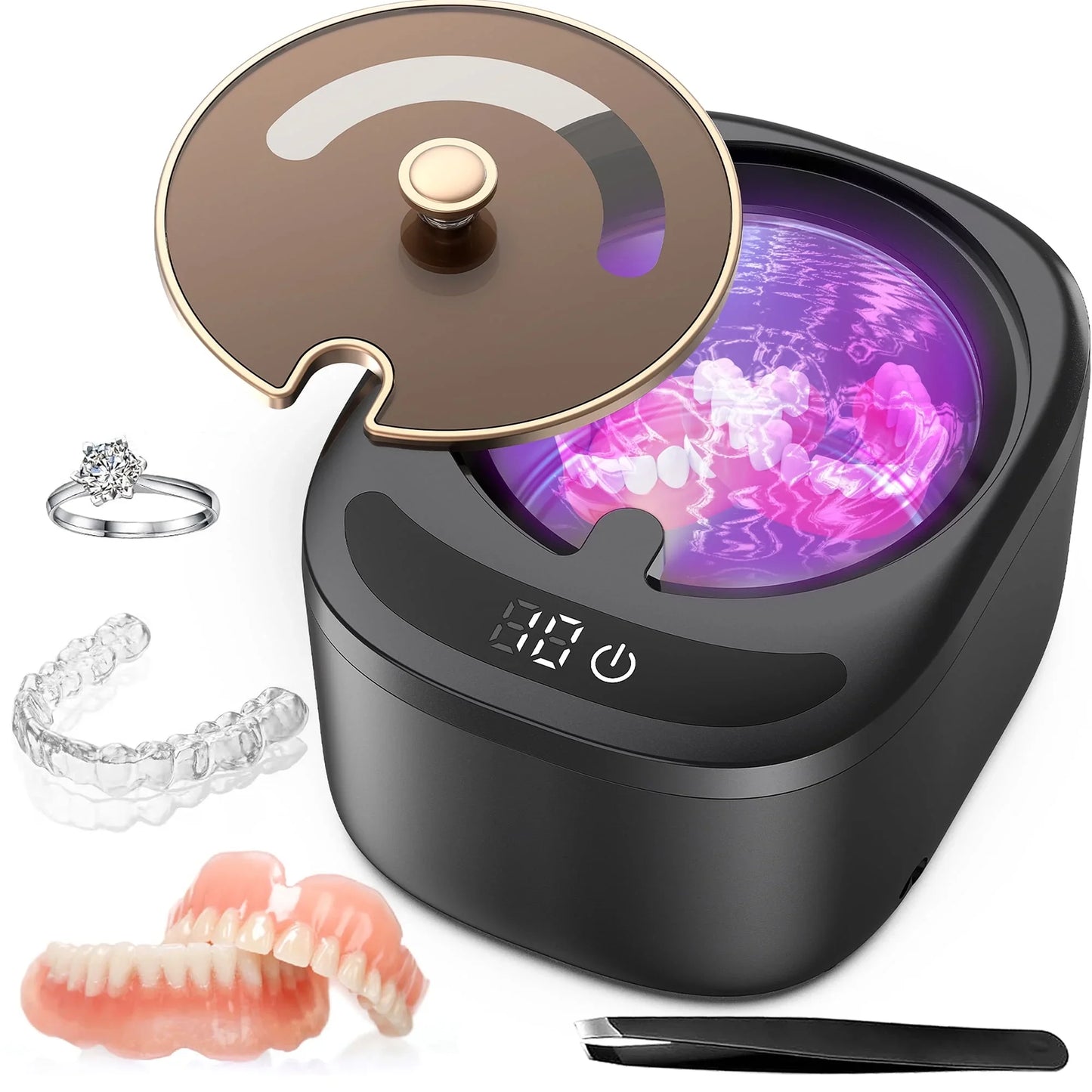 RACCOMB Ultrasonic Retainer Cleaner, 42kHz 230mL Sonic Cleaning Machine for Dentures, Aligner, Mouth Guard, Jewelry