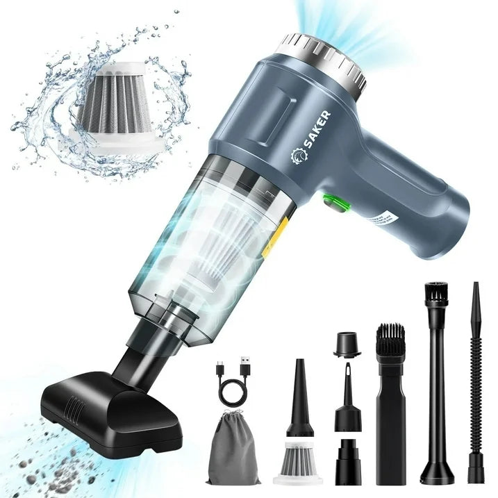 Saker 3 in 1 Cordless Vacuum Cleaner with 12000PA Brushless Motor, Mini Handheld Vacuum Cleaner with Air Blower, Extractor for Car, Home, Office, Only 0.8lbs
