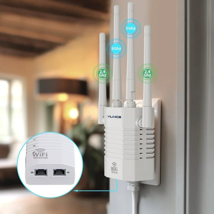 VILINICE WiFi Extender, Dual Band Wi Fi Mesh Extender up to 1200Mbps, Coverage up to 8800 Sq Ft, 1 Pack