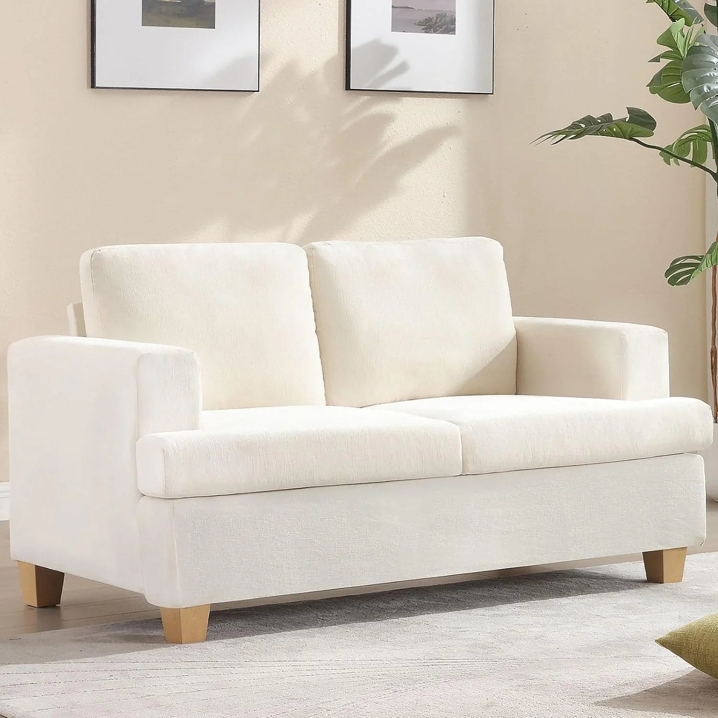 YOUDENOVA 89 Inch Sofa Couch, Modern 2-Seater Sofa for Living Room, Modern Sleeper Couches Deep Seat Sofa Lounge for Apartment, Beige Chenille