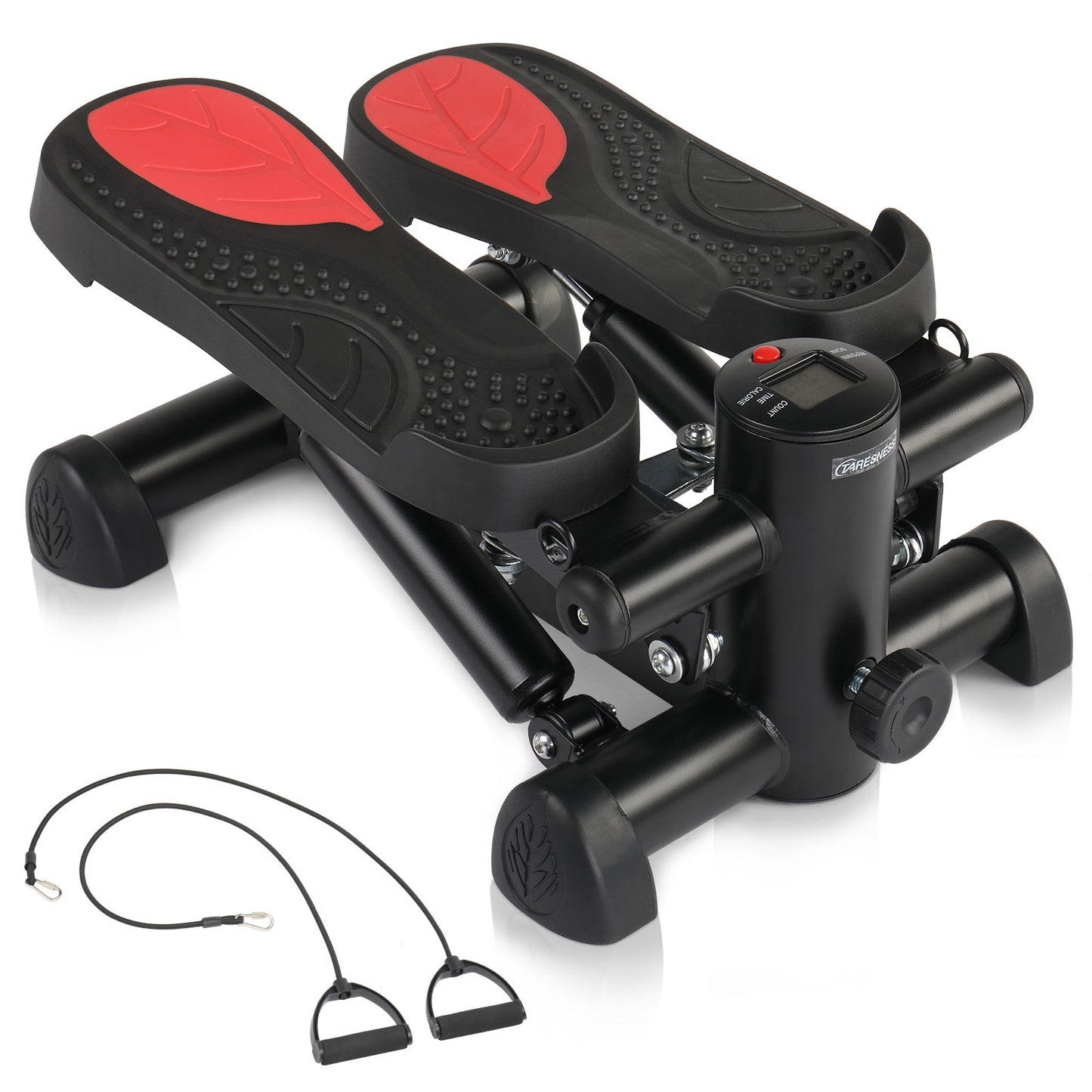Zimtown Mini Stair Stepper with Resistance Bands, Portable Stepper Exercise Machine, Adjustable Resistance Design, Red