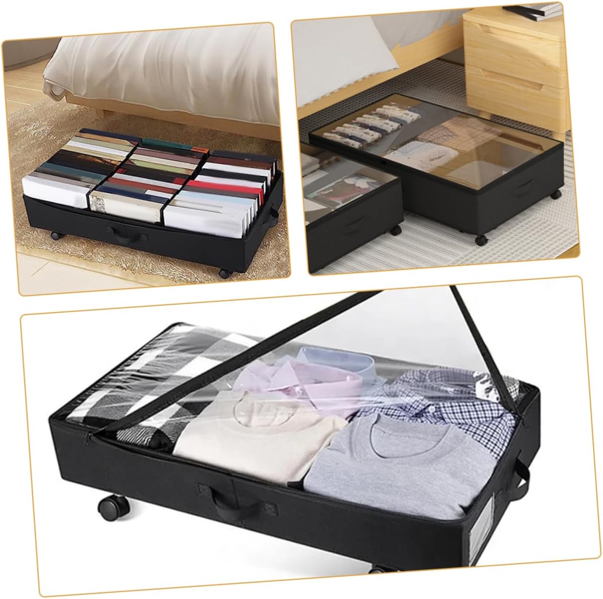 Large Capacity Under Bed Storage with Wheels, Under Bed Storage Containers-Under Bed Storage, Under Bed Storage Organizer for Clothes, Blankets, Shoes, Books, Toys