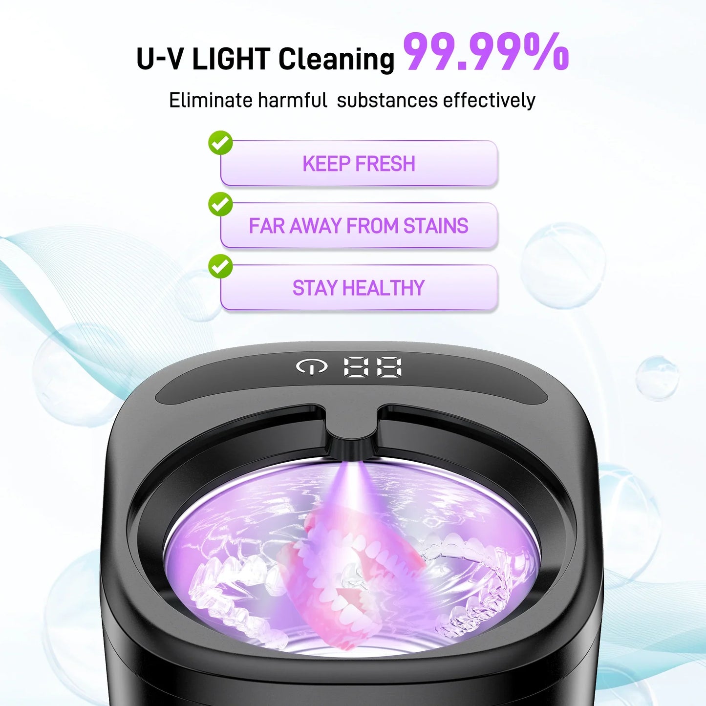 RACCOMB Ultrasonic Retainer Cleaner, 42kHz 230mL Sonic Cleaning Machine for Dentures, Aligner, Mouth Guard, Jewelry