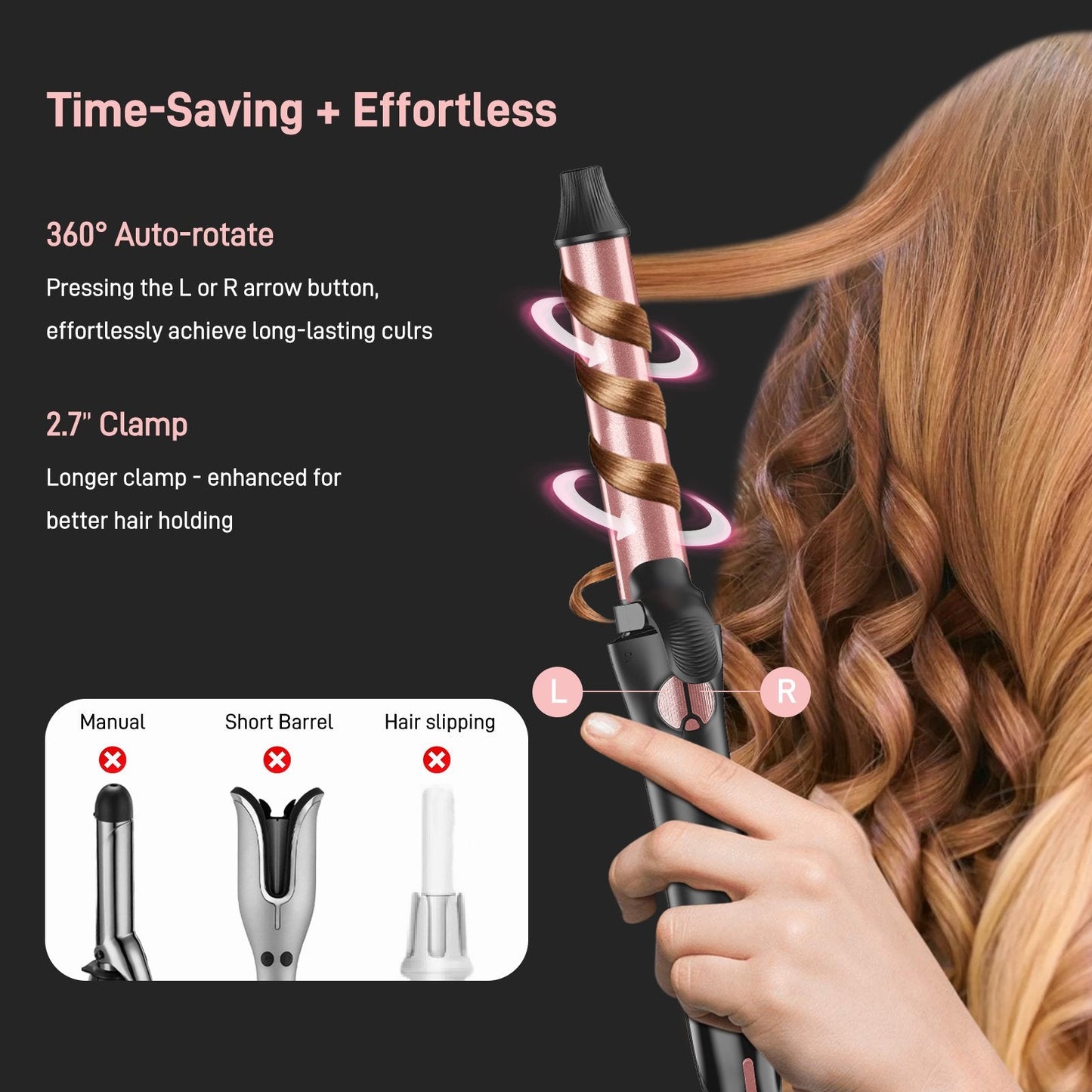 RACCOMB 0.75" 1" 1.25" Rotating Curling Iron, Professional Ceramic Automatic Curling Iron for Hair, 300 to 450, 100-240V, for Waves, Beach Curls