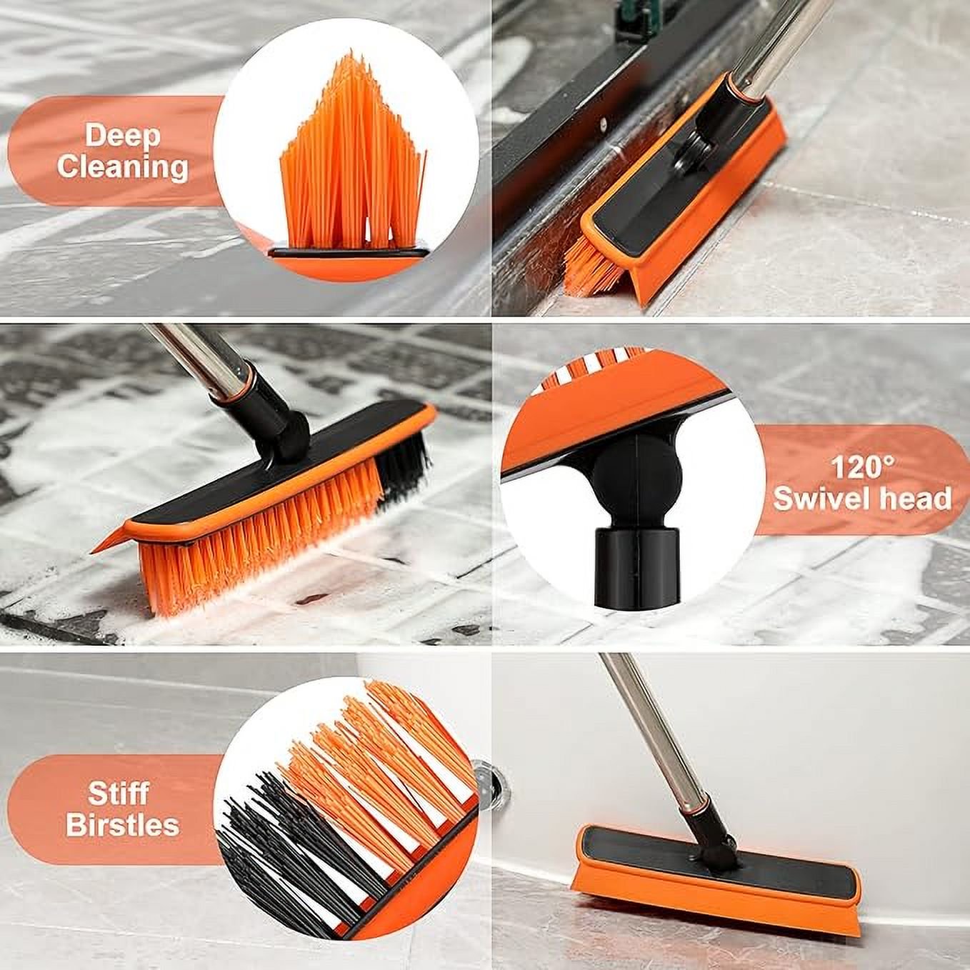 Grout Scrub Brush with Long Handle Grout Scrubber, V-Shape Crevice Cleaning Brush for Hard to Reach Areas, 180 Rotation Cleaner, Baseboards and Corners
