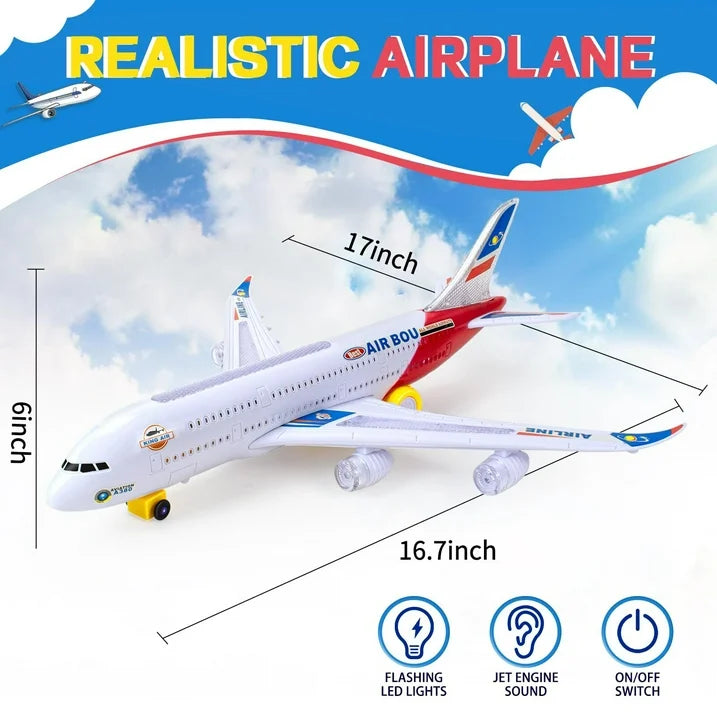 JUGAAD LIFE Airplane Toys for Kids, Bump and Go Action, Toddler Toy Plane with LED Flashing Lights and Music for Boys & Girls 3 -12 Years Old