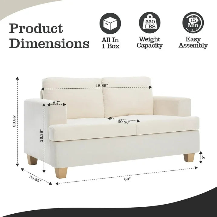 YOUDENOVA 89 Inch Sofa Couch, Modern 2-Seater Sofa for Living Room, Modern Sleeper Couches Deep Seat Sofa Lounge for Apartment, Beige Chenille