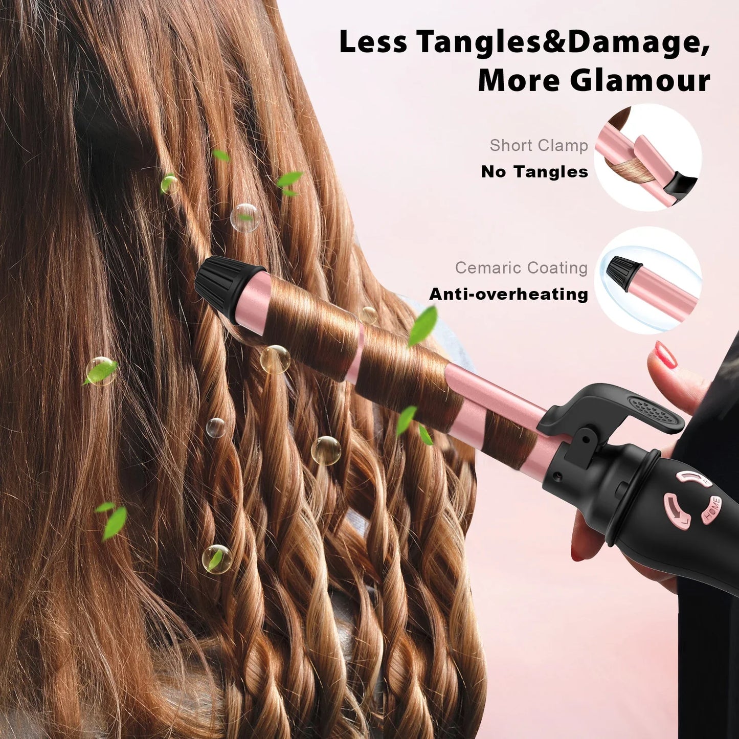RACCOMB 1" Automatic Rotating Curling Iron, 230 to 450, 1H Auto Off, Dual Voltage, for Waves, Beach Curls