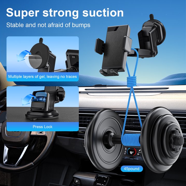 TOPVISION Universal Car Phone Mount, Smartphone Holder with Strong Suction Cup, Adjustable Long Arm Cell Phone Car Mount for Dashboard and Windshield