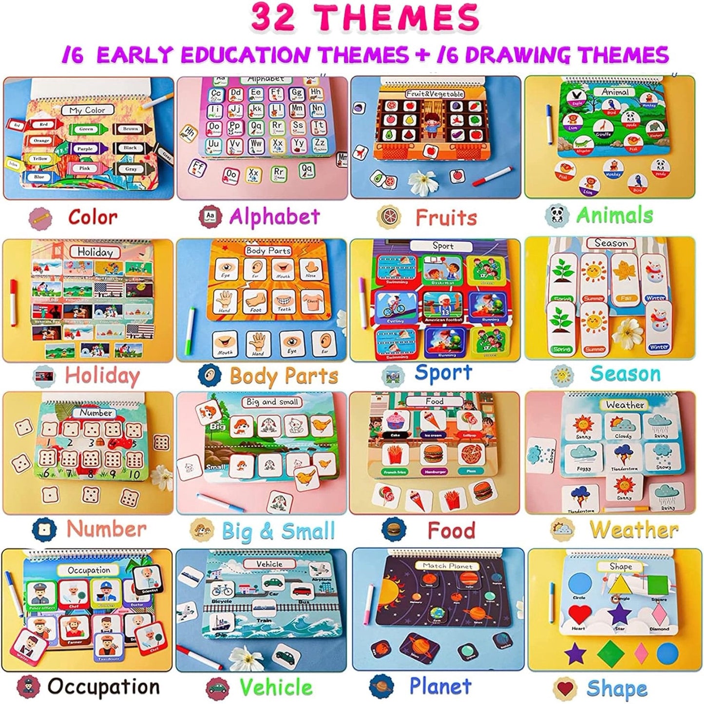 Montessori Education Learning Toy for Toddlers 1 2 3 4 5 Years, My Preschool Learning Activities Busy Book, Autism Sensory Travel Toys for Kids, Christmas Birthdays Gifts for Boys and Girls