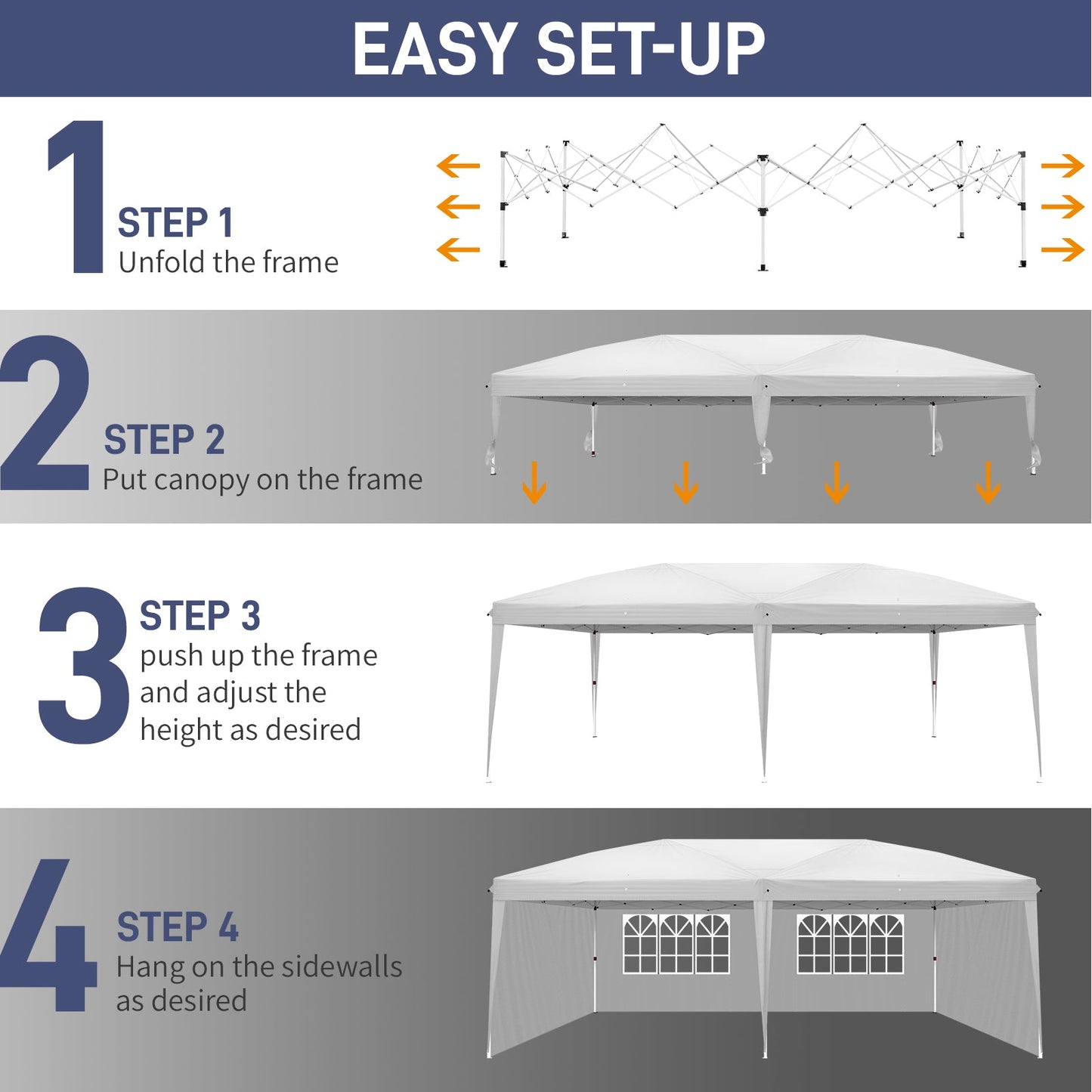 10' x 20' Ez Pop Up Party Tent Patio Wedding Canopy Gazebo Pavilion Car Tent W/4 Side Walls