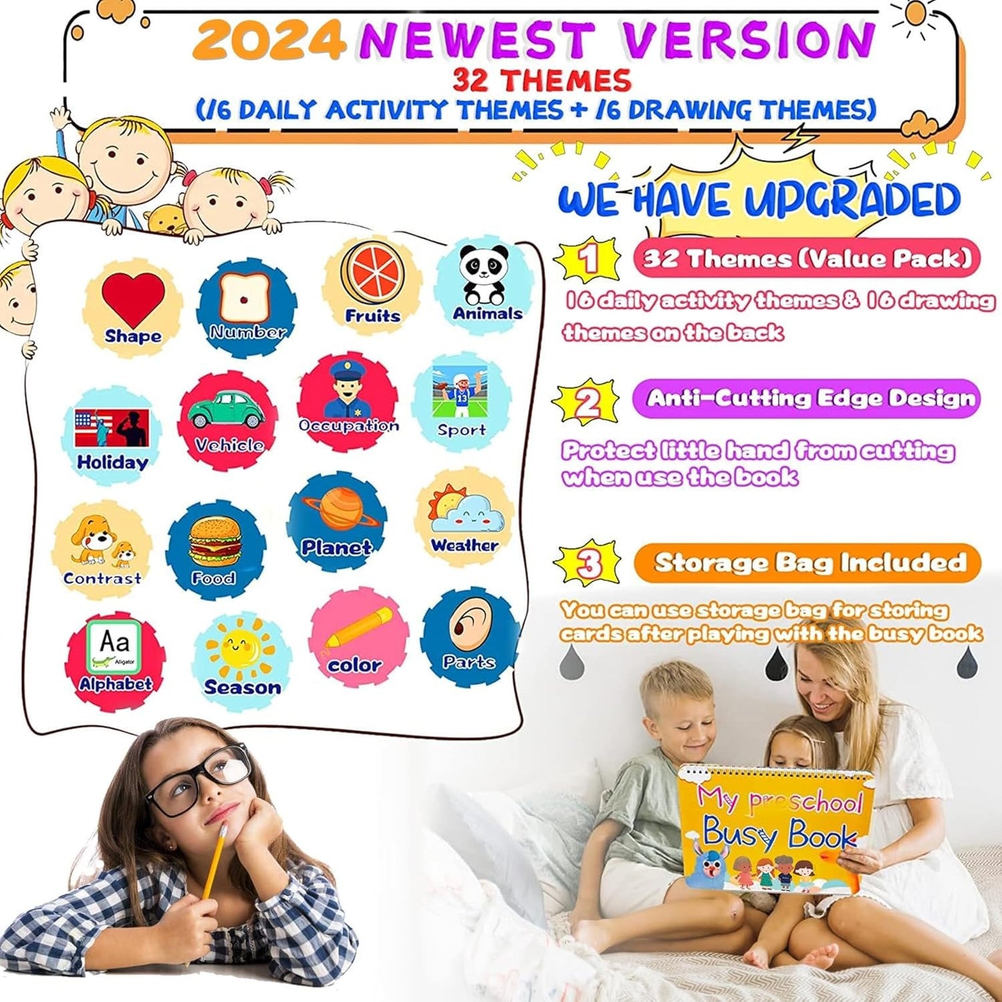 Montessori Education Learning Toy for Toddlers 1 2 3 4 5 Years, My Preschool Learning Activities Busy Book, Autism Sensory Travel Toys for Kids, Christmas Birthdays Gifts for Boys and Girls