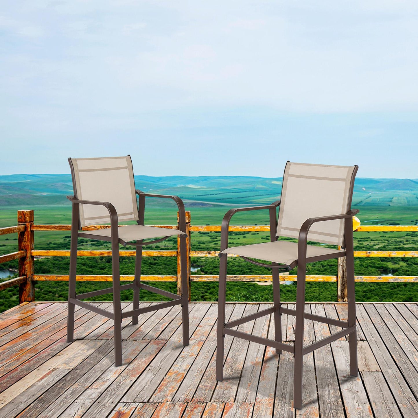 Zimtown Bar Package of 2, Metal Height Patio Bar Chairs for Bistro, Garden, Patio, High Bar Chairs for Indoor and Outdoor