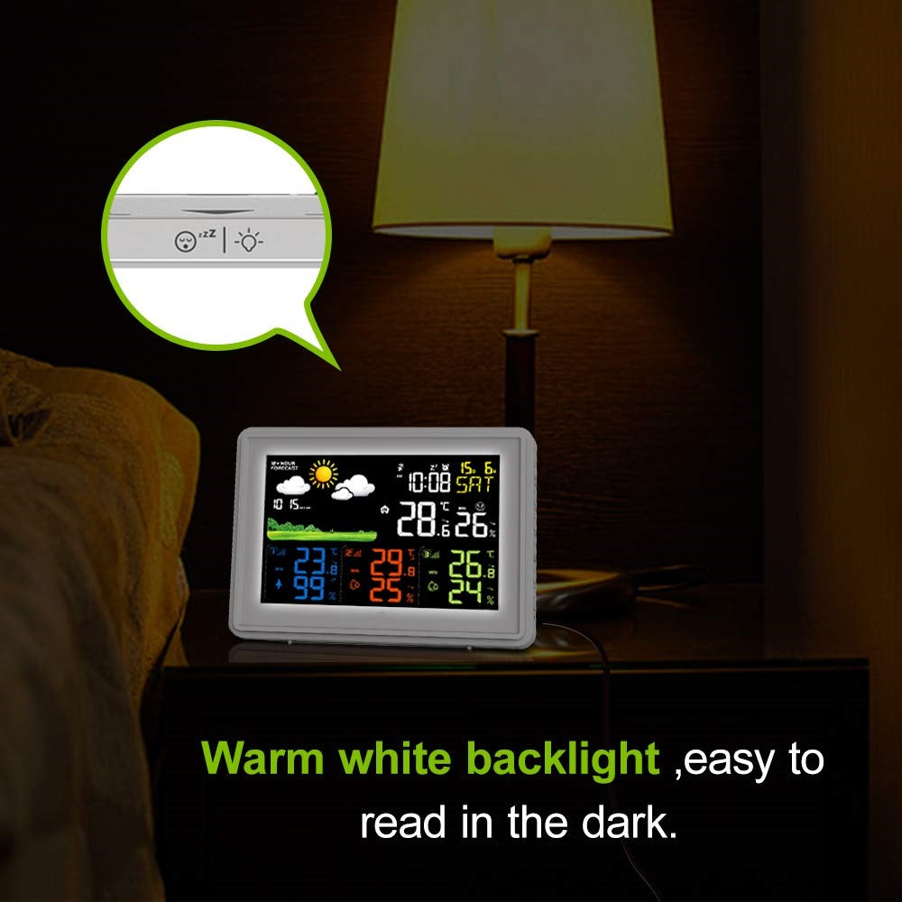 Wireless Color Display Weather Station with Moon Phase, Barometric Pressure, Temperature and Humidity Sensors for Indoors and Outdoors