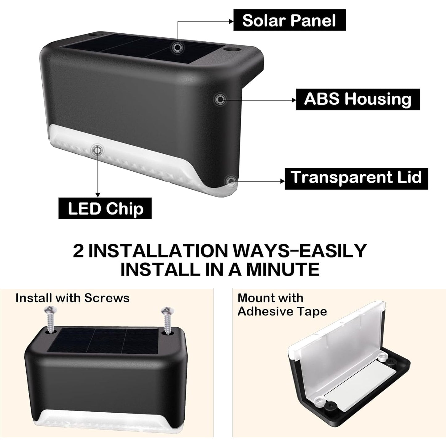 16 Pack Solar Deck Lights Outdoor, Solar Step Lights Waterproof LED Solar Lights for Outdoor Stairs Step Fence Yard Patio Pathway Christmas Decoration Lights(Black-Warm White)