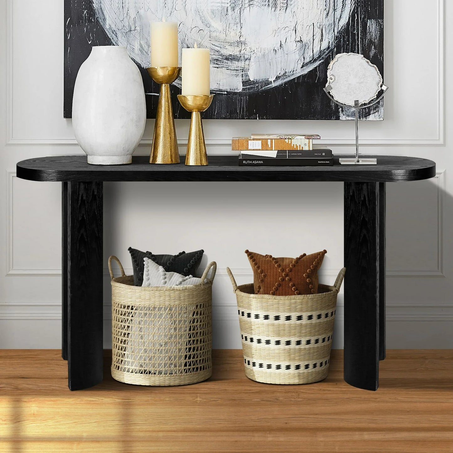 60 Thick Top Entryway Table, Curved Legs, Support The Installation of Inward Facing or Outward Facing for Sofas, Entryway