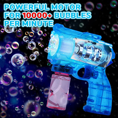 JoyStone 3 Pack Bubble Gun Machine for Kids, Automatic Light Up Bubble Blower with 3 Bottles 20 Bags Refill Solution, Bubble Blaster Gun Bubble Toys for Boys & Girls
