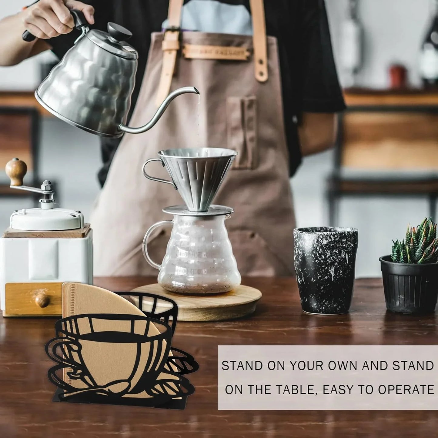 Stylish Coffee Filter Holder, Cute Napkin Holder for Table, Coffee Paper Storage for Fan-shaped, T-shaped, Square-shaped Over Paper Filters, Metal Coffee Filter Storage, for Kitchen Office Restaurant