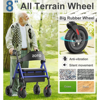 ZOTO Mobility Walker for Seniors, Lightweight Folding Rolling Walker with Seat and Backrest for Seniors and Adult
