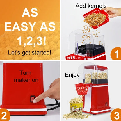 VAVSEA Hot Air Popcorn Popper, Retro Popcorn Maker, 1200W Electric Popcorn Machine, Oil Free, 3.3lb for Home Party Kids, New, Red