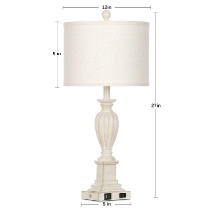 Cinkeda 3 Way Dimmable Table Lamp Set of 2 with USB A C Ports AC Outlet for Bedroom Living Room 27 Touch Control Farmhouse Resin Bedside Nightstand Lamps