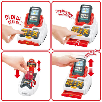 JUGAAD LIFE Toy Cash Register for Kids, with Checkout Scanner,Fruit Card Reader, Credit Card Machine, Play Money and Food Shopping Play Set, Pretend Play Learning Toys for Boys Girls Toddlers