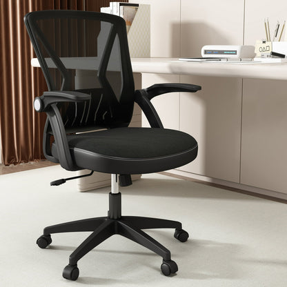 HomeZeer Mesh Office Desk Chair, Mid-Back Ergonomic Computer Desk Chair with Flip Up Armrest, Swivel Home Office Chair with Lumbar Support, Black