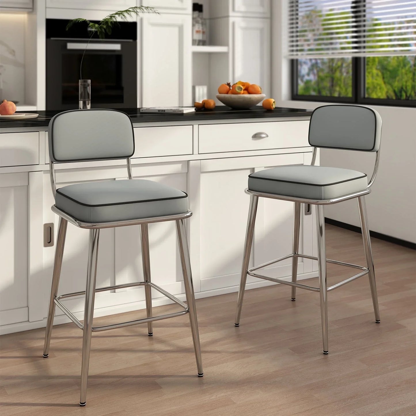 Ninecer 24" Swivel Counter Bar stools, Modern Velvet Barstools with Soft Backrest for Kitchen Dining Room, White (Set of 2)