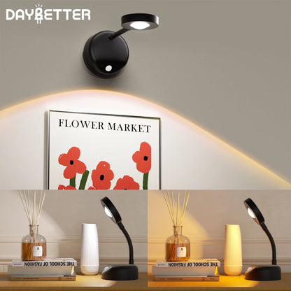 DAYBETTER LED Motion Sensor Picture Lights Battery Operated, 360 Degree Rotatable, 3 Color Temperature, for Bedroom, Painting (1Pack-Black)