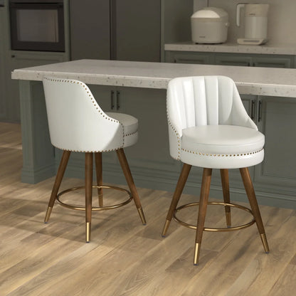 Ninecer 24" Swivel Counter Height Chairs, Modern PU Leather Bar Stools with Thick Cushion and Footrest, White (Set of 2)