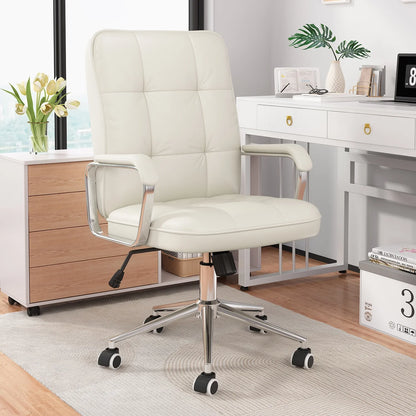 Ninecer Home Office Desk Chair, Comfy Desk Chair, Executive Office Chair with Wheels, Computer Chair for Adults, White