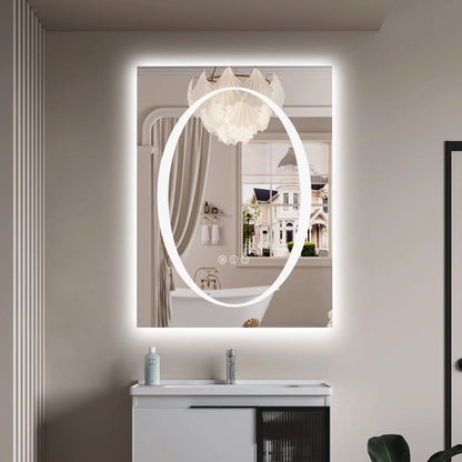 Double-layer LED Bathroom Mirror 20x28 Inch,Wall Mirrors with Anti-Fog Vanity Mirror ,Shatter-Proof,Memory Makeup Mirror with LED Lights