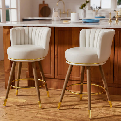 Ninecer 24" Classic Bar Stools, Modern Swivel Counter Stools, PU Leather Counter Chairs, White (Set of 2)